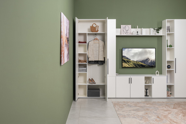 Шкаф для одежды Эйр 13.340 белый PE шагрень, собирается на любую сторону