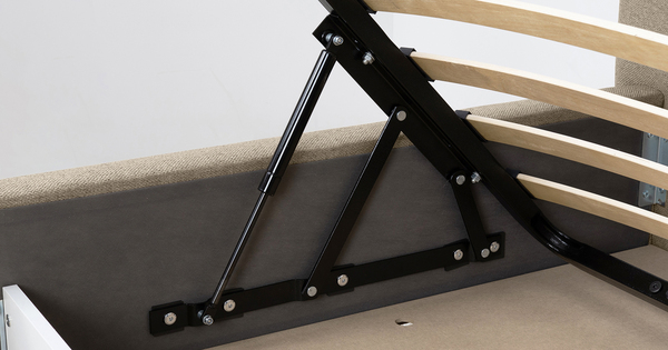 Кровать Миа 180 рогожка бежево-коричневый, кант желтовато-коричневый с ортопедическим основанием и подъемным механизмом