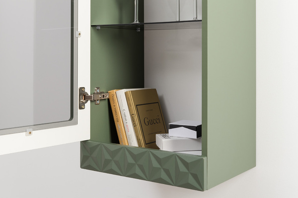 Гостиная Марион композиция 2 дымчатый зеленый K521, олива шагрень AG 1050 ПВХ, белый PE шагрень (собирается на любую сторону)