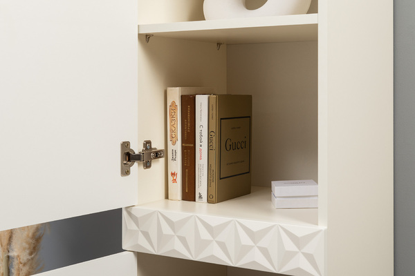 Гостиная Марион композиция 2 слоновая кость С341 PE, слоновая кость 6898 ПВХ, белый PE шагрень (собирается на любую сторону)