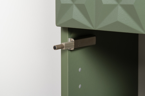 Гостиная Марион композиция 1 дымчатый зеленый K521, олива шагрень AG 1050 ПВХ, белый PE шагрень (собирается на любую сторону)