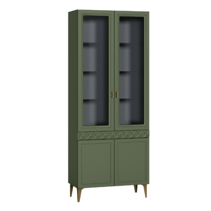 Шкаф-витрина Марион 16.397.02 дымчатый зеленый K521, олива шагрень AG 1050 ПВХ (собирается на любую сторону)