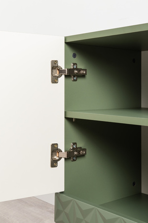 Гостиная Марион композиция 2 дымчатый зеленый K521, олива шагрень AG 1050 ПВХ, белый PE шагрень (собирается на любую сторону)