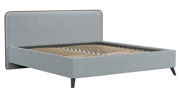 Кровать Миа 180 рогожка серый, кант желтовато-коричневый с ортопедическим основанием и подъемным механизмом