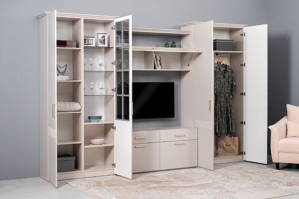 Шкаф-пенал Ричфорд 16.327.01 кашемир 5981 BS, моно керамика D166-2 ПВХ (собирается на любую сторону)