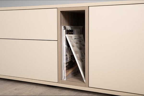 Тумба под ТВ Тайл 16.62 сатин 7045 SU, эмили блаш U9135, белый PE шагрень, напольная/навесная установка, собирается на любую сторону