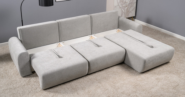 Диван-кровать угловой Тэдди 1506 композиция 3, букле Pique 011 серый, модульная система, сборка на любую сторону