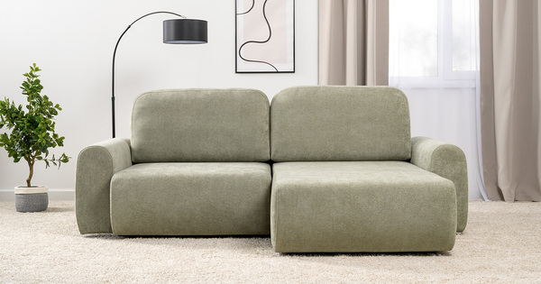 Диван-кровать угловой Тэдди 1503 композиция 2, букле Pique 007 оливковый, модульная система, сборка на любую сторону